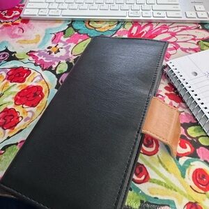 Black Leather Wallet with Tan Accent